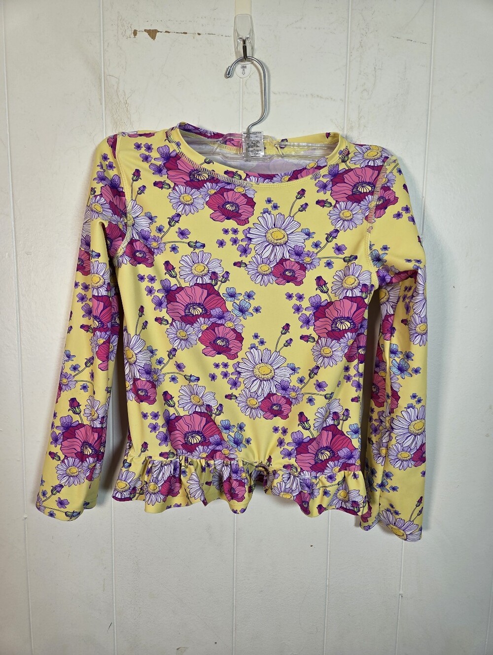 RuffleButts Daisy Delights Pink Yellow Floral Long Sleeve Rash Guard Size 10